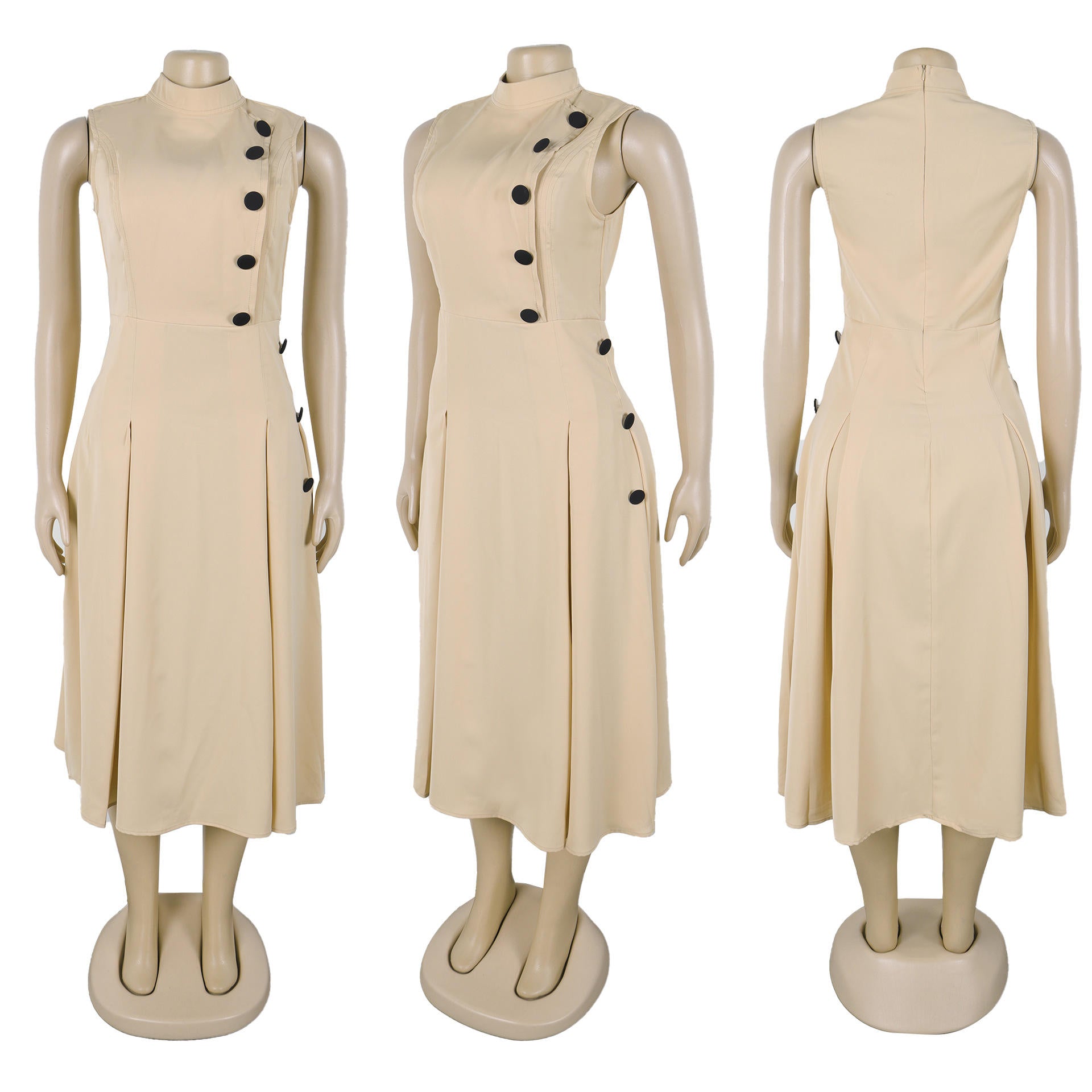 2025 Summer Dress, Elegant Stand Collar, Sleeveless, Button-Down, Plus Size, A-line Women's Clothing