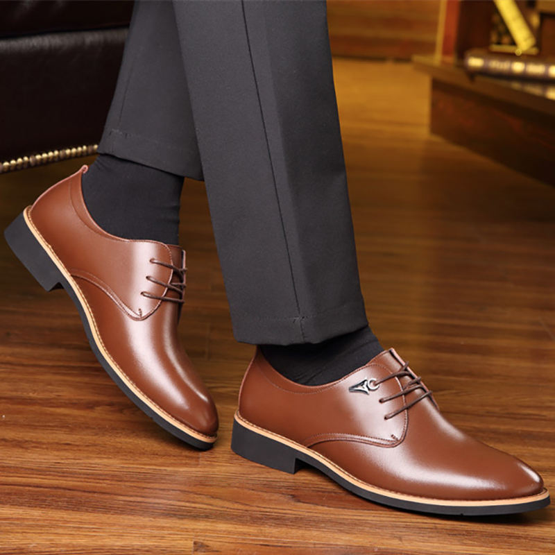 Wholesale men's leather shoes, new men's fashion business casual shoes, pointed toe black formal men's dress shoes
