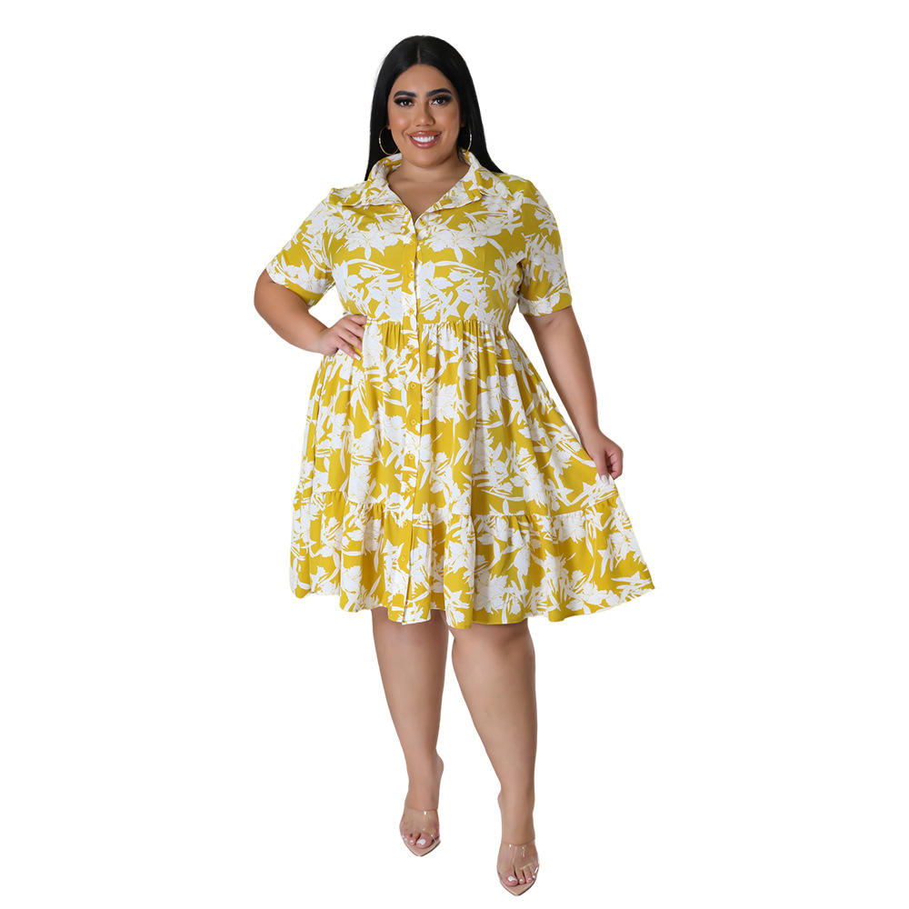 Wholesale printed short-sleeved dresses, casual dresses, plus-size women's clothing