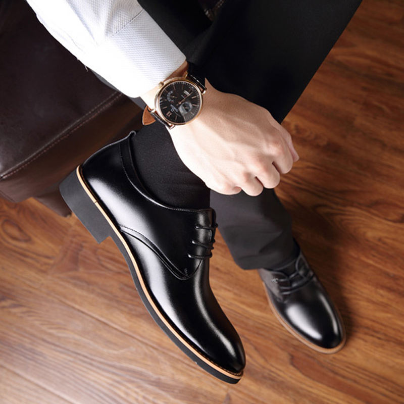 Wholesale men's leather shoes, new men's fashion business casual shoes, pointed toe black formal men's dress shoes
